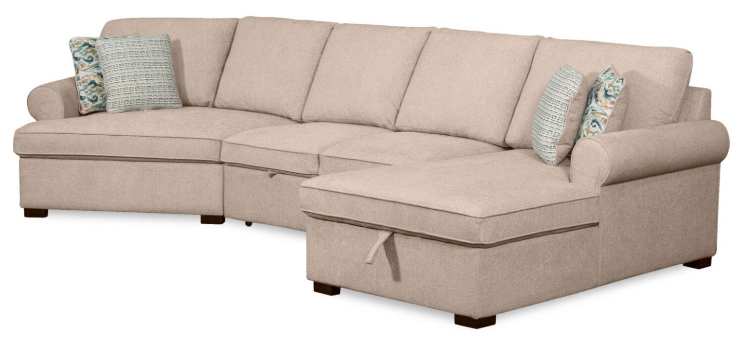 Scott Living Haven 3-Piece Left-Facing Chenille Fabric Cuddler Sleeper Sectional with Storage - Taupe | Canapé-lit sectionnel enveloppant de gauche Haven de Scott Living 3 pièces en tissu de chenille avec rangement - taupe