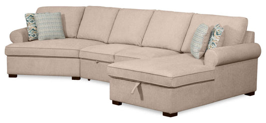 Scott Living Haven 3-Piece Left-Facing Chenille Fabric Cuddler Sleeper Sectional with Storage - Taupe | Canapé-lit sectionnel enveloppant de gauche Haven de Scott Living 3 pièces en tissu de chenille avec rangement - taupe
