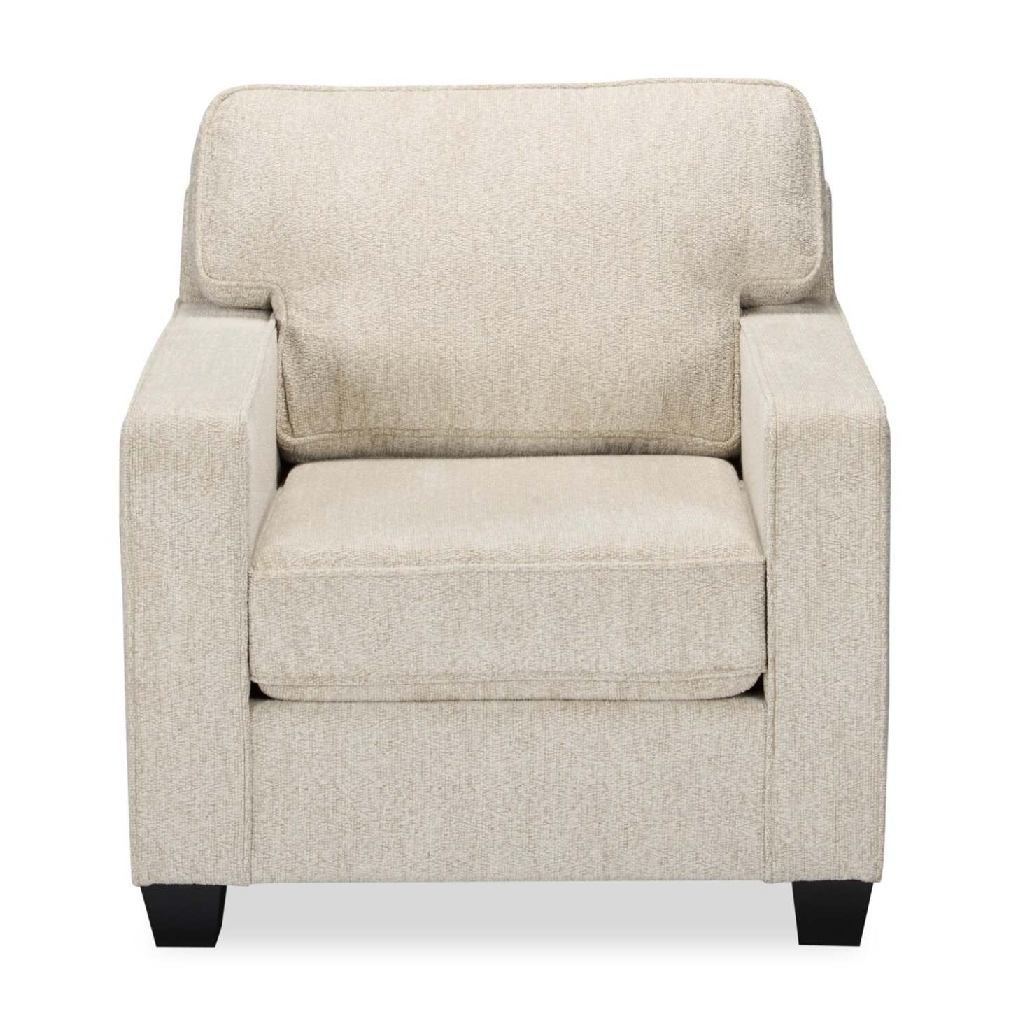 Made in Canada Lennox 35 Chenille Fabric Chair with Reversible Cushions and Track Arms - Taupe | Fauteuil Lennox de 35 po fabriqué au Canada en tissu de chenille avec coussins réversibles et accoudoirs rectilignes - taupe