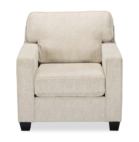 Made in Canada Lennox 35 Chenille Fabric Chair with Reversible Cushions and Track Arms - Taupe | Fauteuil Lennox de 35 po fabriqué au Canada en tissu de chenille avec coussins réversibles et accoudoirs rectilignes - taupe
