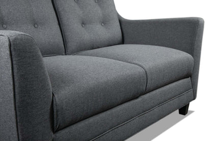 Novalee 57 po causeuse en tissu d’apparence lin avec accoudoirs évasés et capitonnage à boutons - grise