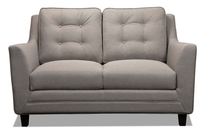 Causeuse Novalee de 57 po en tissu d'apparence lin avec accoudoirs évasés et capitonnage à boutons - taupe