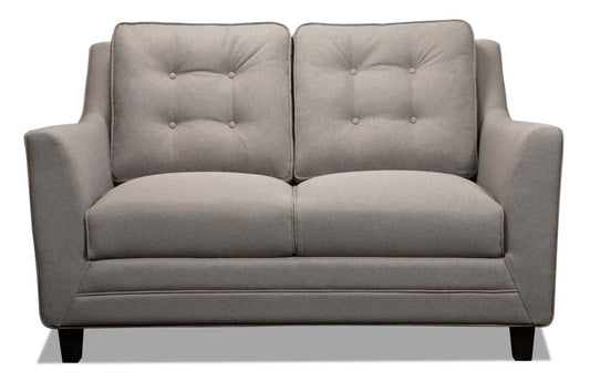 Causeuse Novalee de 57 po en tissu d'apparence lin avec accoudoirs évasés et capitonnage à boutons - taupe