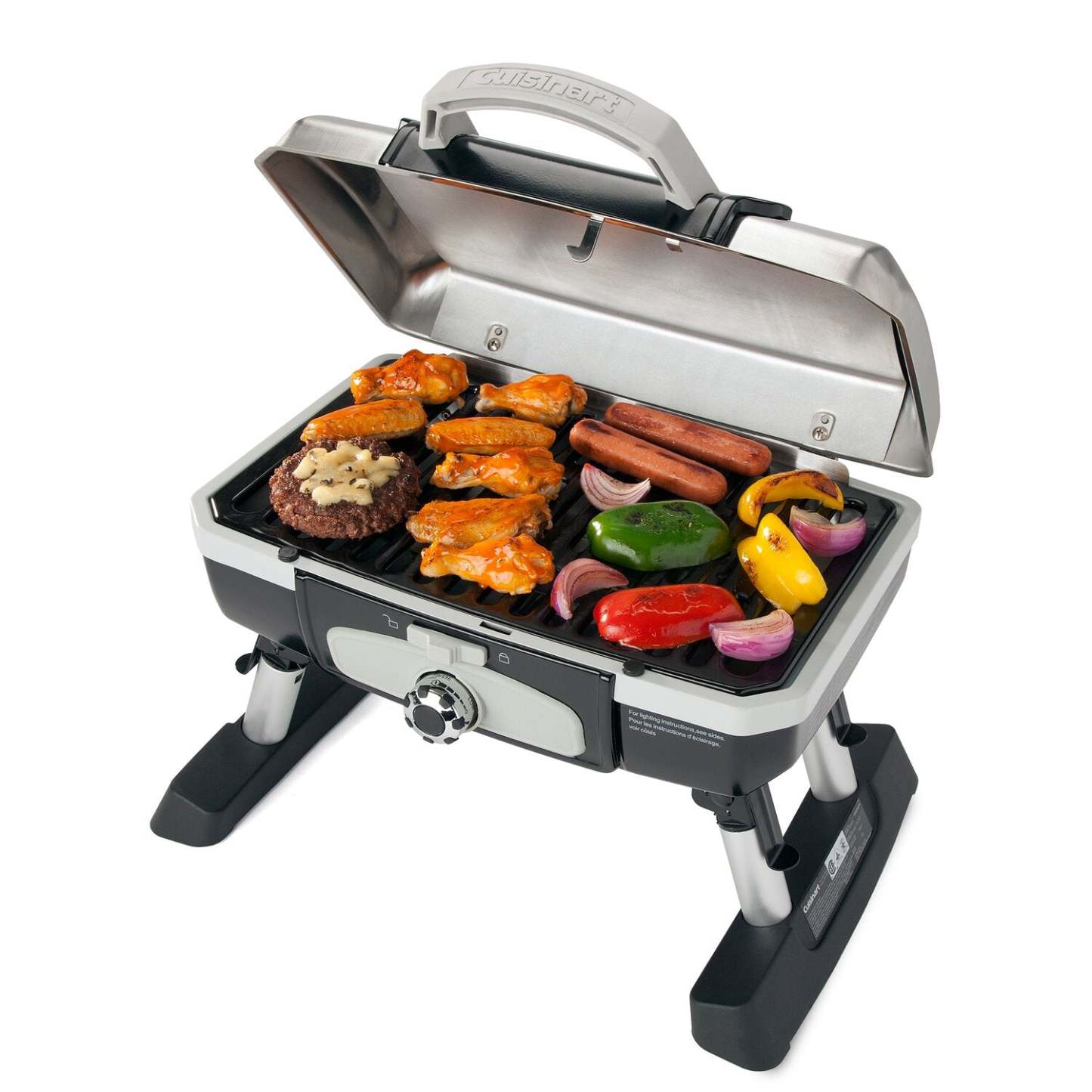 Gril à gaz portatif de table Petite Gourmet de Cuisinart - Argent - CGG-180TS-C | Barbecue de table à gaz portatif Petit gourmet de Cuisinart - argenté - CGG-180TS-C | CGG180TS