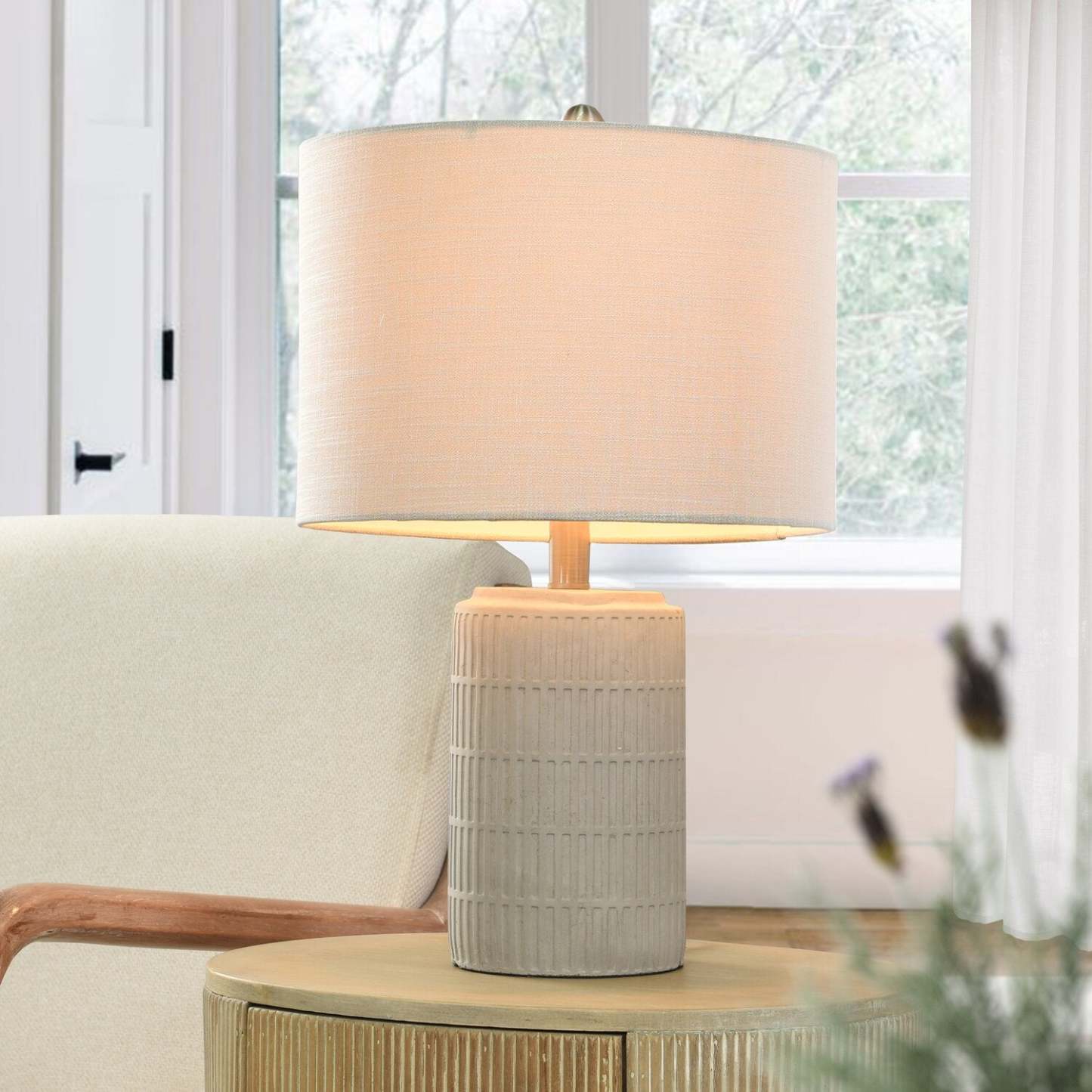 Lampe de table Archer de 21 po en céramique gris et blanc