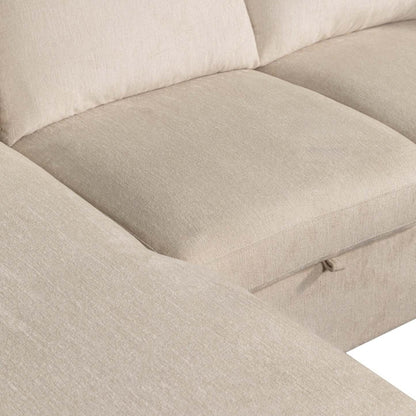 Envy 5-Piece Left-Facing Chenille Fabric Sleeper Sectional with Storage Chaise - Almond Beige | Canapé-lit sectionnel gauche Envy 5 pièces en tissu de chenille avec chaise longue de rangement - beige amande