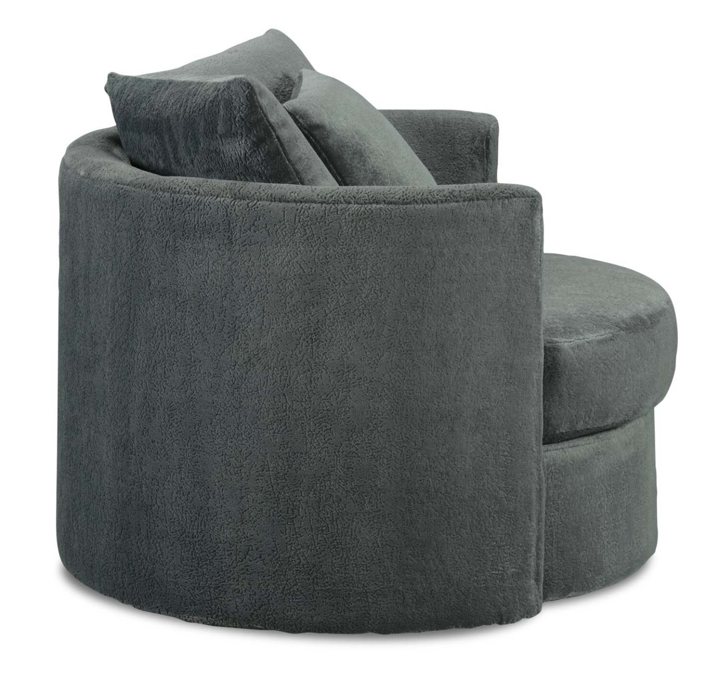 Fauteuil d’appoint pivotant Cuddler Midi de 42 po fabriqué au Canada en tissu de chenille - gris Plush Thunder