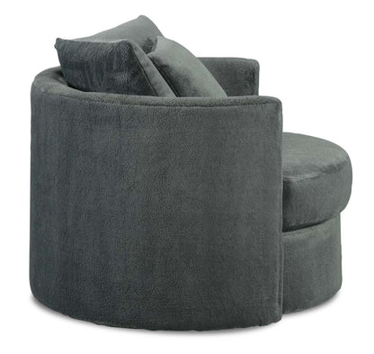 Fauteuil d’appoint pivotant Cuddler Midi de 42 po fabriqué au Canada en tissu de chenille - gris Plush Thunder