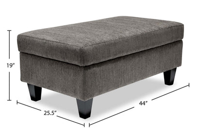 Made in Canada Nofia 44 Chenille Fabric Storage Ottoman with Wood Legs - Charcoal Grey | Pouf de rangement Nofia de 44 po fabriqué au Canada en tissu de chenille avec pattes en bois - gris anthracite