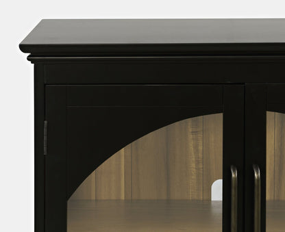 Twyla 33 Armoire d'appoint en bois massif avec portes cintrées - Noir|Armoire décorative Twyla en bois massif avec portes arquées - noire