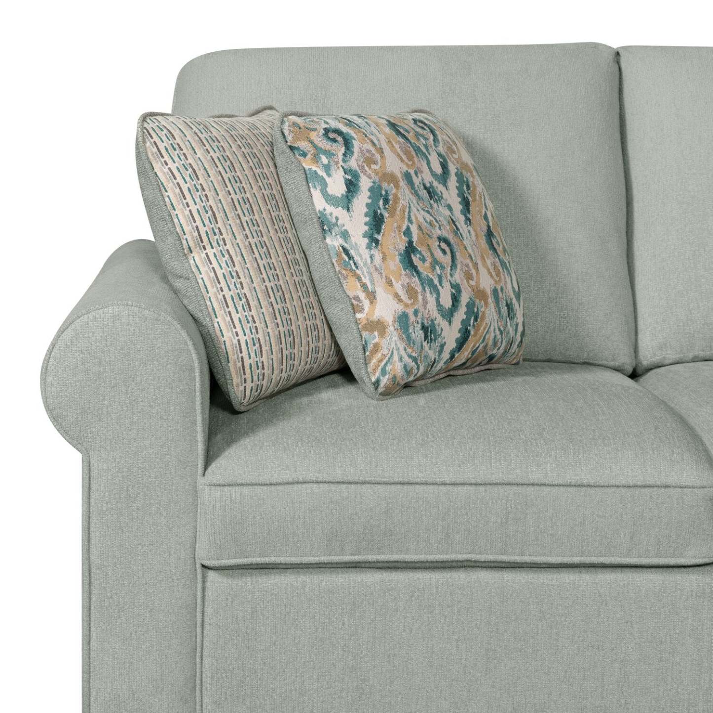 Scott Living Haven 2-Piece Right-Facing Chenille Fabric Sleeper Sectional with Storage Chaise - bleu écume de mer | Sofa-lit sectionnel de droite Haven de Scott Living 2 pièces en tissu de chenille avec fauteuil long de rangement - bleu écume de mer