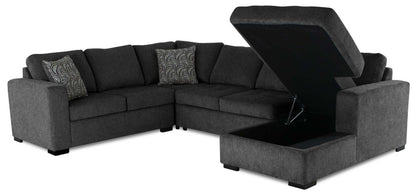 Made in Canada Legend 4-Piece Right-Facing Chenille Fabric Sleeper Sectional with Storage Chaise - Pepper Grey | Canapé-lit sectionnel de droite Legend 4 pièces fabriqué au Canada en tissu de chenille avec chaise longue de rangement - gris poivre