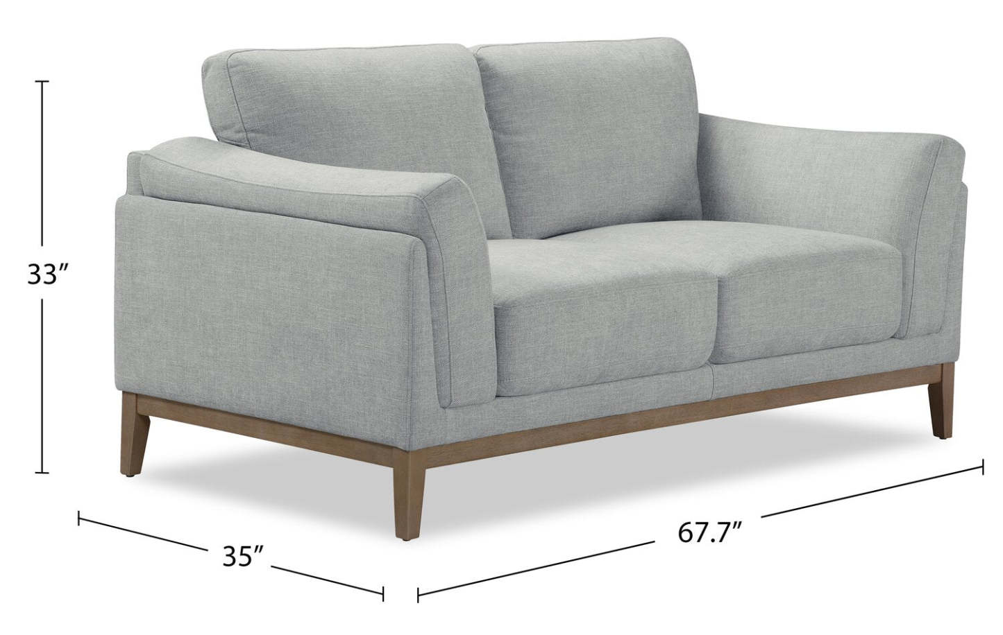 Causeuse Valley de 67,7 po en tissu avec base et pattes en hévéa - grise