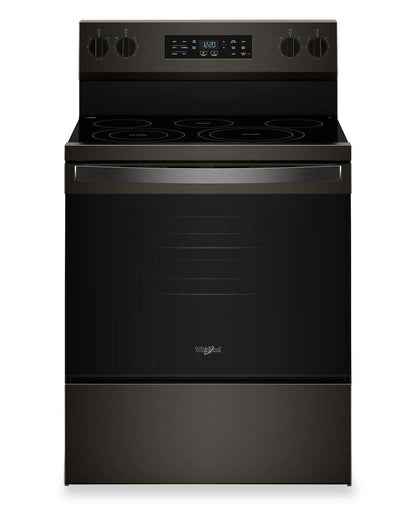 Cuisinière électrique Whirlpool de 5,3 pi3 avec cuisson à air – noir sur acier inoxydable - YWFES5730SV | Bain à remous 5,3 Cu. Fort. Cuisinière électrique avec cuisson à l'air - Noir sur acier inoxydable - YWFES5730SV