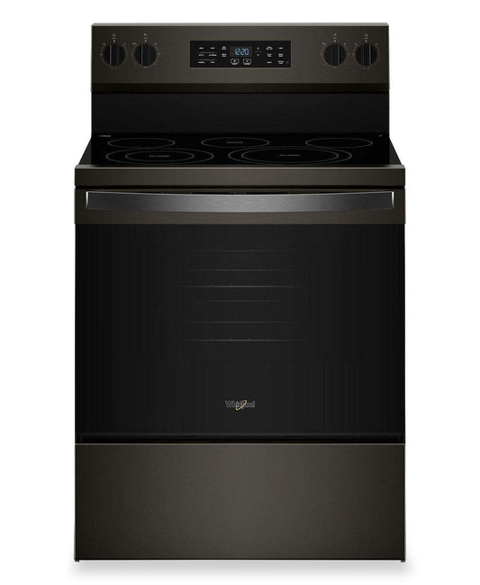 Cuisinière électrique Whirlpool de 5,3 pi3 avec cuisson à air – noir sur acier inoxydable - YWFES5730SV | Bain à remous 5,3 Cu. Fort. Cuisinière électrique avec cuisson à l'air - Noir sur acier inoxydable - YWFES5730SV