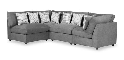 Scott Living Evolve Modular 4-Piece Linen-Look Fabric Pit Sofa Sectional with Feather Down Cushions - Charcoal|Canapé sectionnel modulaire Evolve de Scott Living 4 pièces en tissu d'apparence lin avec coussins en duvet et plumes - anthracite