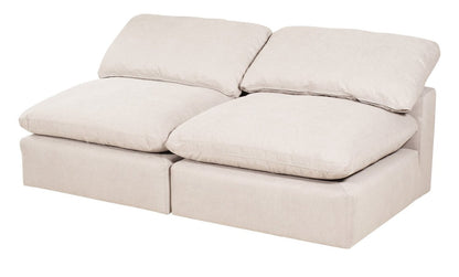 Eclipse Modular 5-Piece Linen-Look Fabric Sectional with Ottoman and Reversible Feather Down Cushions - Linen White | Canapé sectionnel modulaire Eclipse 5 pièces en tissu d’apparence lin avec pouf et coussins réversibles en duvet et plumes - blanc lin