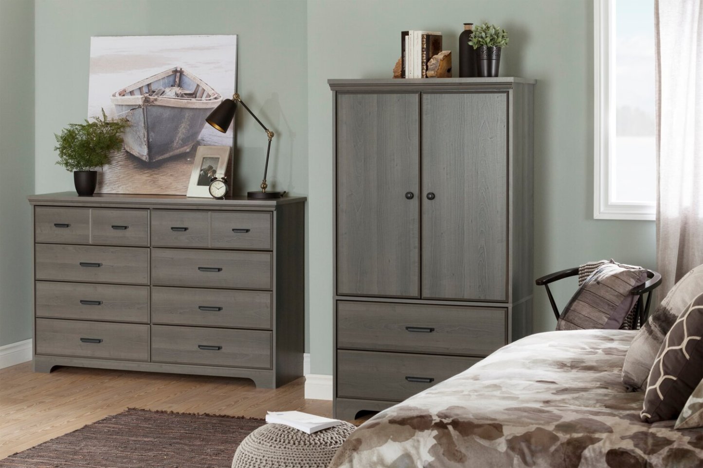 Holt Bedroom 2-Drawer Chest with Storage Cabinet, 33.75W x 63.5H, Made in Canada - Brown/Grey | Commode verticale Holt de 33,75 po (L) x 63,5 po (H) à 2 tiroirs avec armoire de rangement pour la chambre à coucher, fabriquée au Canada - gris-brun