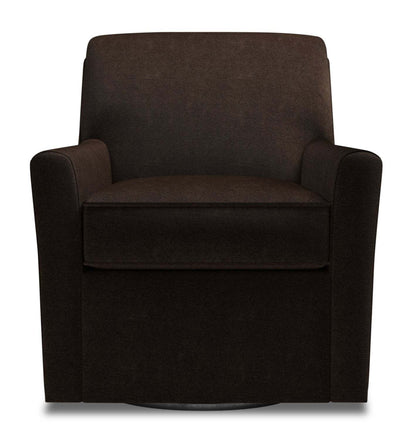Fauteuil d’appoint pivotant personnalisable Sofa Lab de 31 po fabriqué au Canada en tissu de chenille - brun Luxury Chocolate | SWIV3293