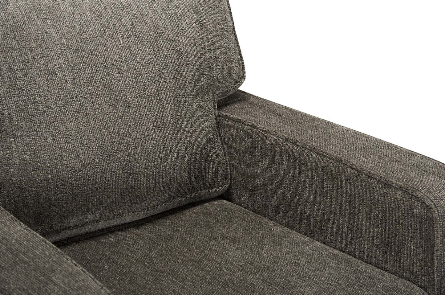 Made in Canada Lennox 35 Chenille Fabric Chair with Reversible Cushions and Track Arms - Grey | Fauteuil Lennox de 35 po fabriqué au Canada en tissu de chenille avec coussins réversibles et accoudoirs rectilignes - gris