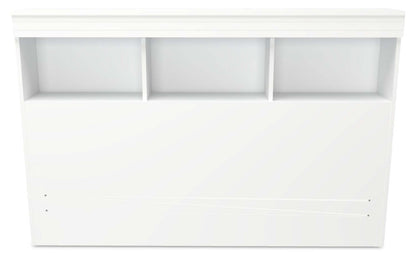 Ensemble de lit Riley Mates avec tête de lit bibliothèque pour enfants, fabriqué au Canada, blanc - pleine grandeur | Lit matelot Riley avec ensemble de tête de lit bibliothèque pour enfants, fabriqué au Canada, blanc - format lit double