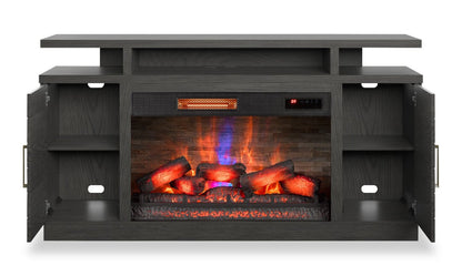 Meuble pour téléviseur moderne Breya de 64 po avec foyer électrique, rangement et recharge USB pour téléviseurs jusqu'à 70 po - gris