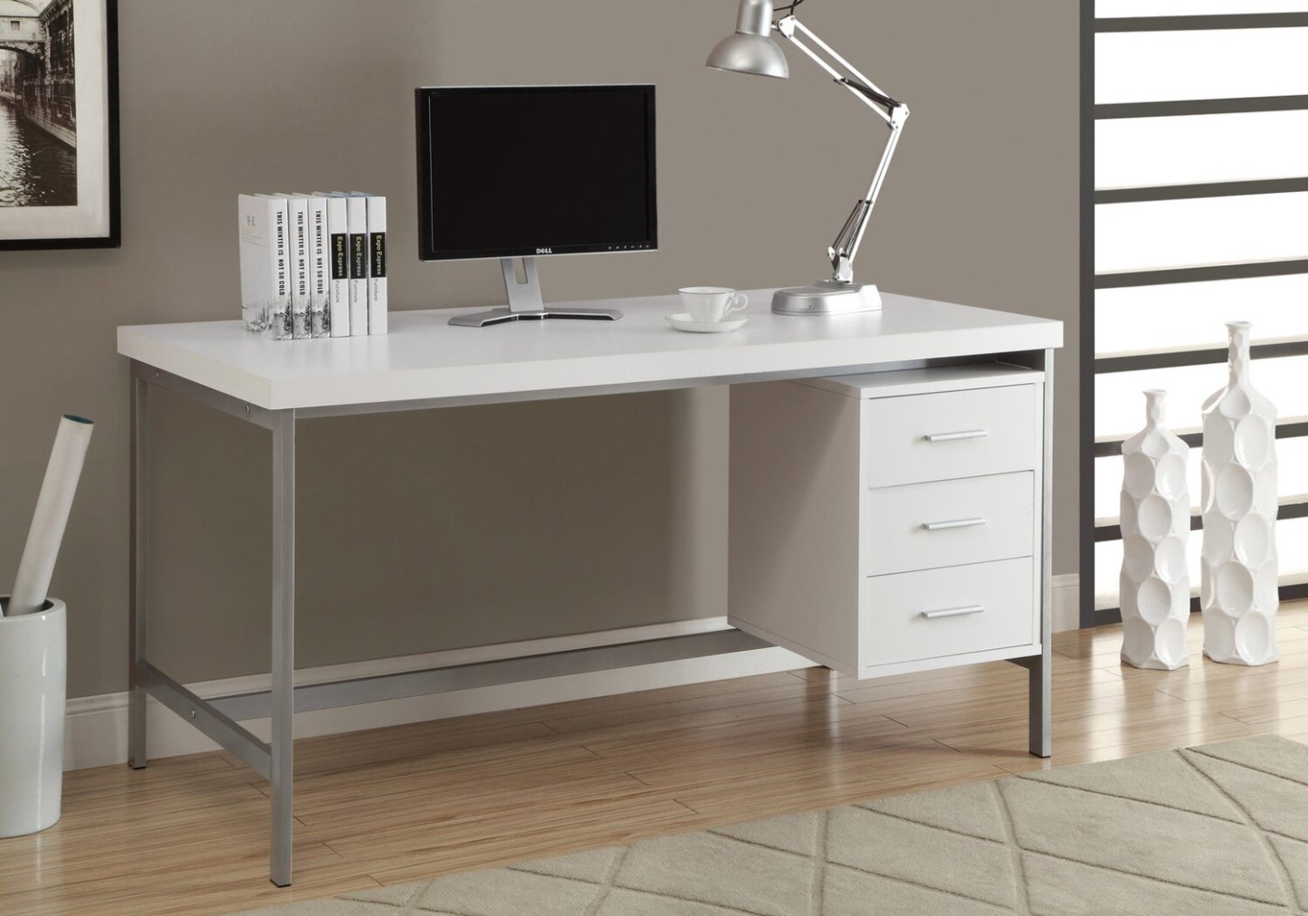 Bureau Stuart 60 avec 3 tiroirs - Blanc|Bureau Stuart de 60 po à 3 tiroirs - blanc