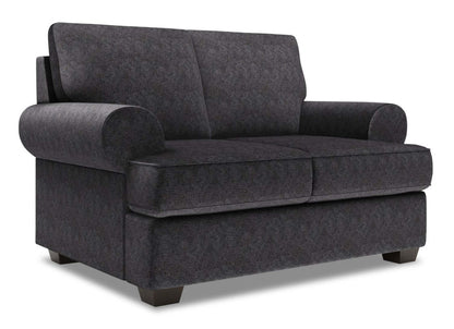 Causeuse personnalisable Roll de Sofa Lab de 64 po fabriquée au Canada en tissu chenille avec accoudoirs enroulés - gris Luxury Charcoal