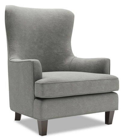 Fauteuil d’appoint à oreilles Sofa Lab personnalisable de 32 po en tissu de velours - gris Platinum Grey | WING3588