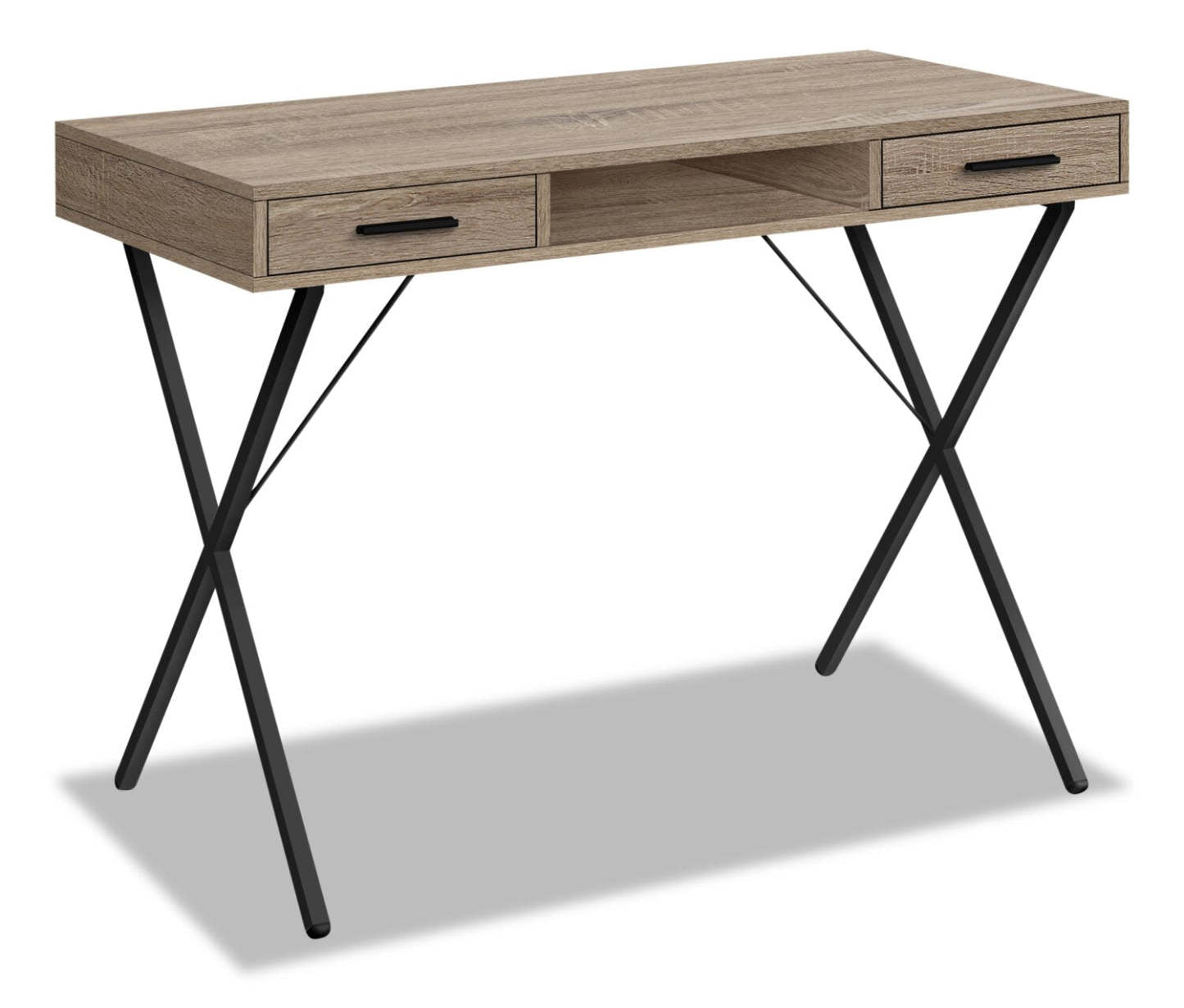 Bureau Rowan 42 avec 2 tiroirs et compartiment ouvert - Taupe|Bureau Rowan de 42 po à 2 tiroirs et compartiment ouvert - taupe