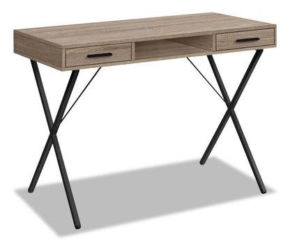 Bureau Rowan 42 avec 2 tiroirs et compartiment ouvert - Taupe|Bureau Rowan de 42 po à 2 tiroirs et compartiment ouvert - taupe