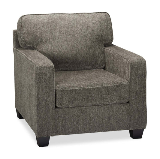 Made in Canada Lennox 35 Chenille Fabric Chair with Reversible Cushions and Track Arms - Grey | Fauteuil Lennox de 35 po fabriqué au Canada en tissu de chenille avec coussins réversibles et accoudoirs rectilignes - gris