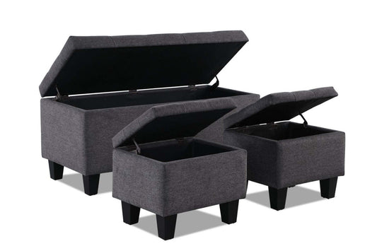 Kai 19.5 3-Pièces Storage Ottomans - Gris Aspect Lin|Ensemble 3 poufs de rangement Kai de 19,5 po - apparence lin gris