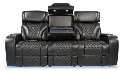 Sofa de massage à inclinaison électrique Elite de 86 po en cuir véritable avec appuie-têtes électriques et accoudoirs de rangement - noir