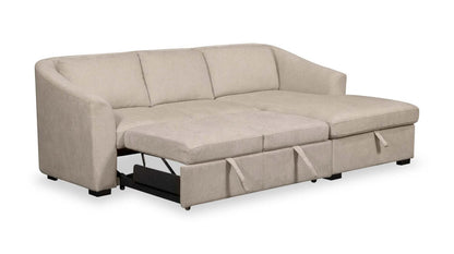 Canapé-lit sectionnel Envy 2 pièces orienté vers la droite en tissu chenille avec méridienne de rangement - Beige amande | Canapé-lit sectionnel de droite Envy 2 pièces en tissu chenille avec méridienne de rangement - beige amande