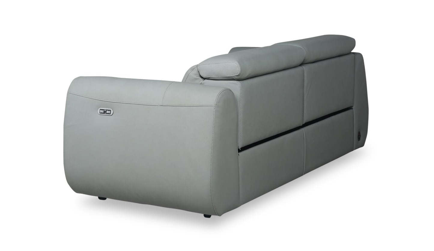 Sofa à inclinaison électrique Gianna de 76 po en cuir véritable avec appuie-têtes électriques et ports USB - bleu spa
