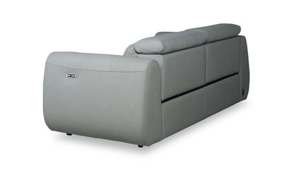 Sofa à inclinaison électrique Gianna de 76 po en cuir véritable avec appuie-têtes électriques et ports USB - bleu spa