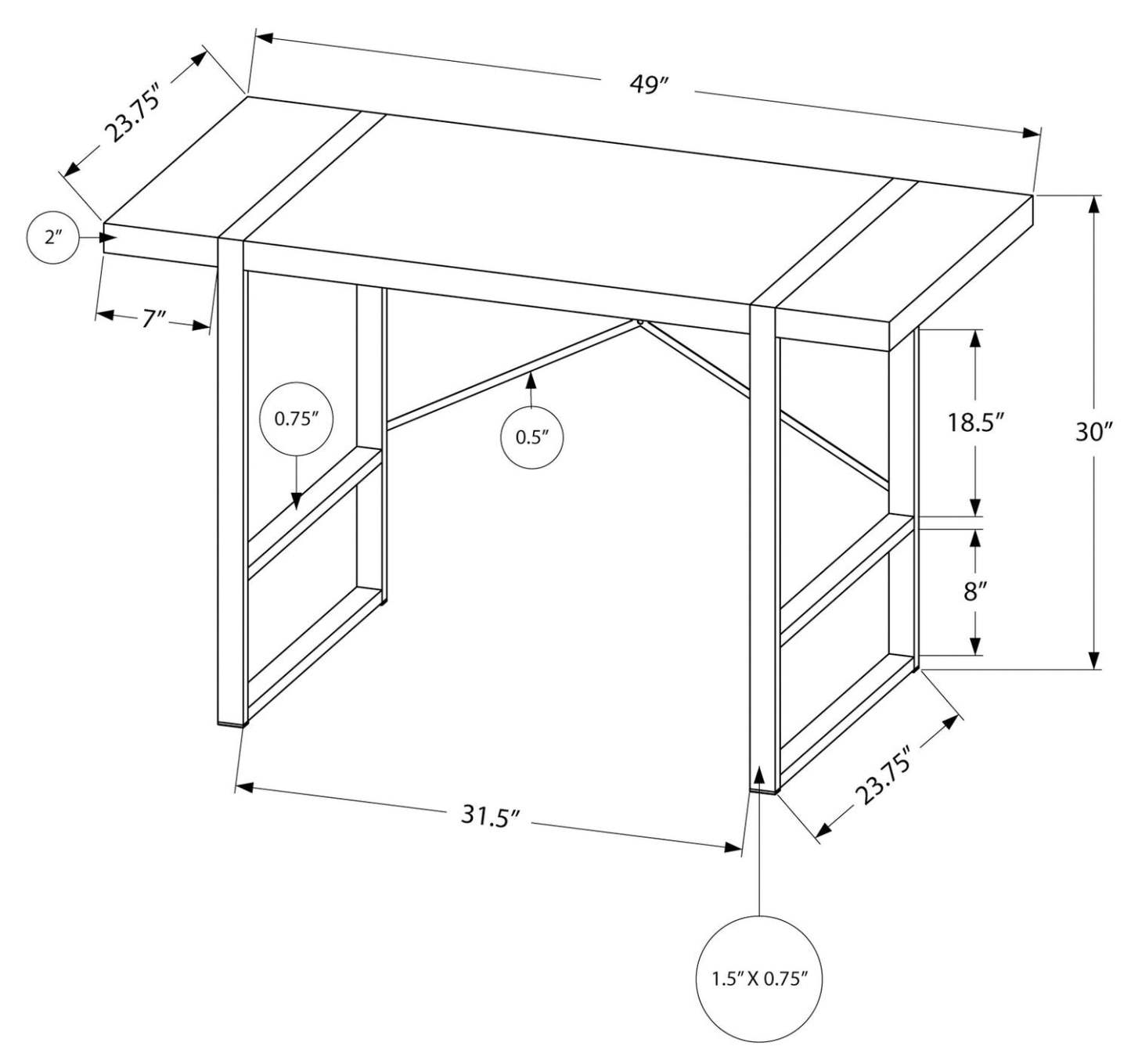Bureau Avery 49 - aspect béton gris|Bureau Avery de 49 po - apparence béton gris