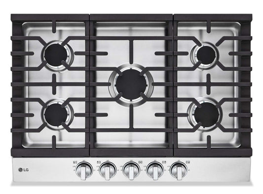Table de cuisson au gaz LG 30 à 5 éléments - Acier inoxydable anti-taches - CBGJ3023S | Table de cuisson à gaz LG de 30 po à 5 éléments - acier inoxydable résistant aux taches - CBGJ3023S