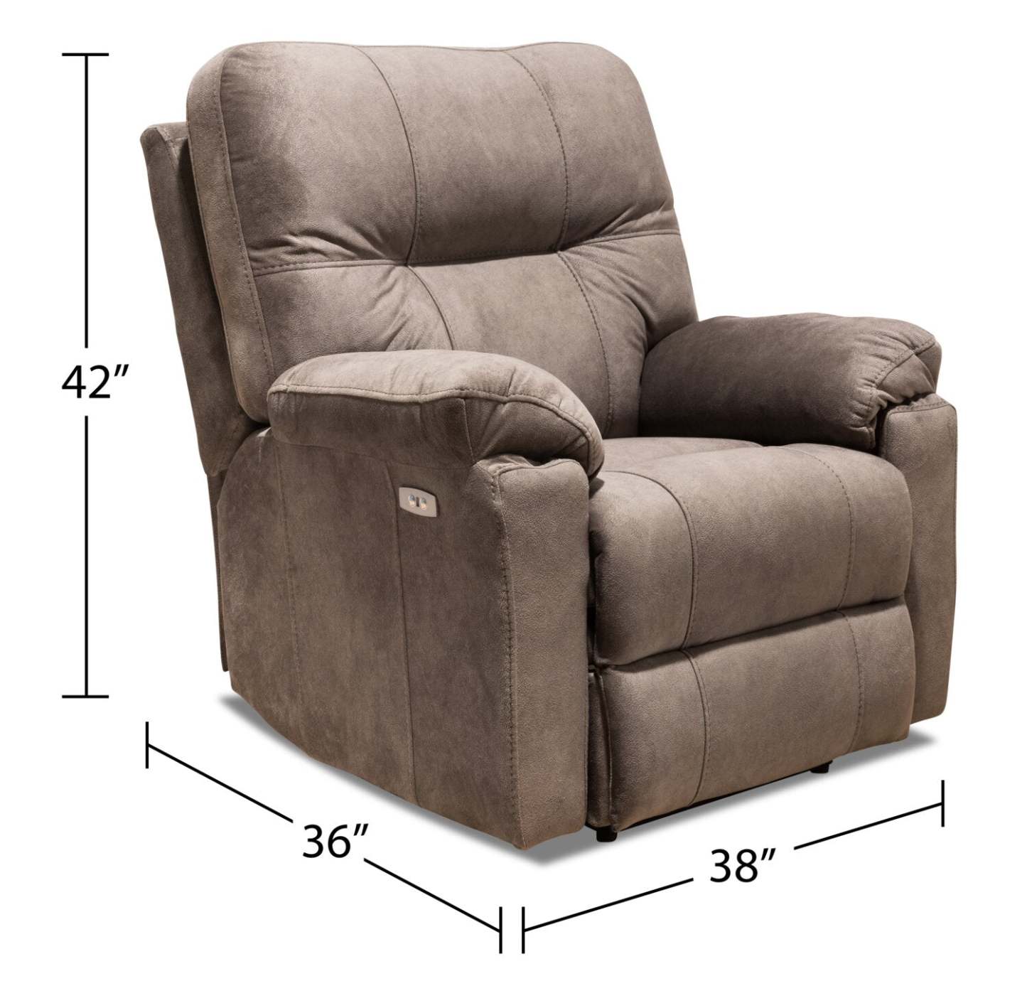 Fauteuil à inclinaison électrique Gybson de 38 po fabriqué au Canada en tissu - brun latté