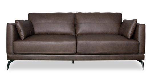 Melrose 84,5 po en cuir véritable de qualité supérieure avec pattes en métal - brun foncé | Sofa Melrose 84.5 en cuir véritable de qualité supérieure avec pattes en métal - brun foncé