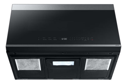 Samsung 2,1 Cu. Fort. Micro-ondes à hotte intégrée avec 400 CFM et commande tactile en verre - Acier inoxydable… | Quatre à micro-ondes à hotte intégrée Samsung de 2,1 pi³ avec 400 pi³/min et commandes tactiles en ver…