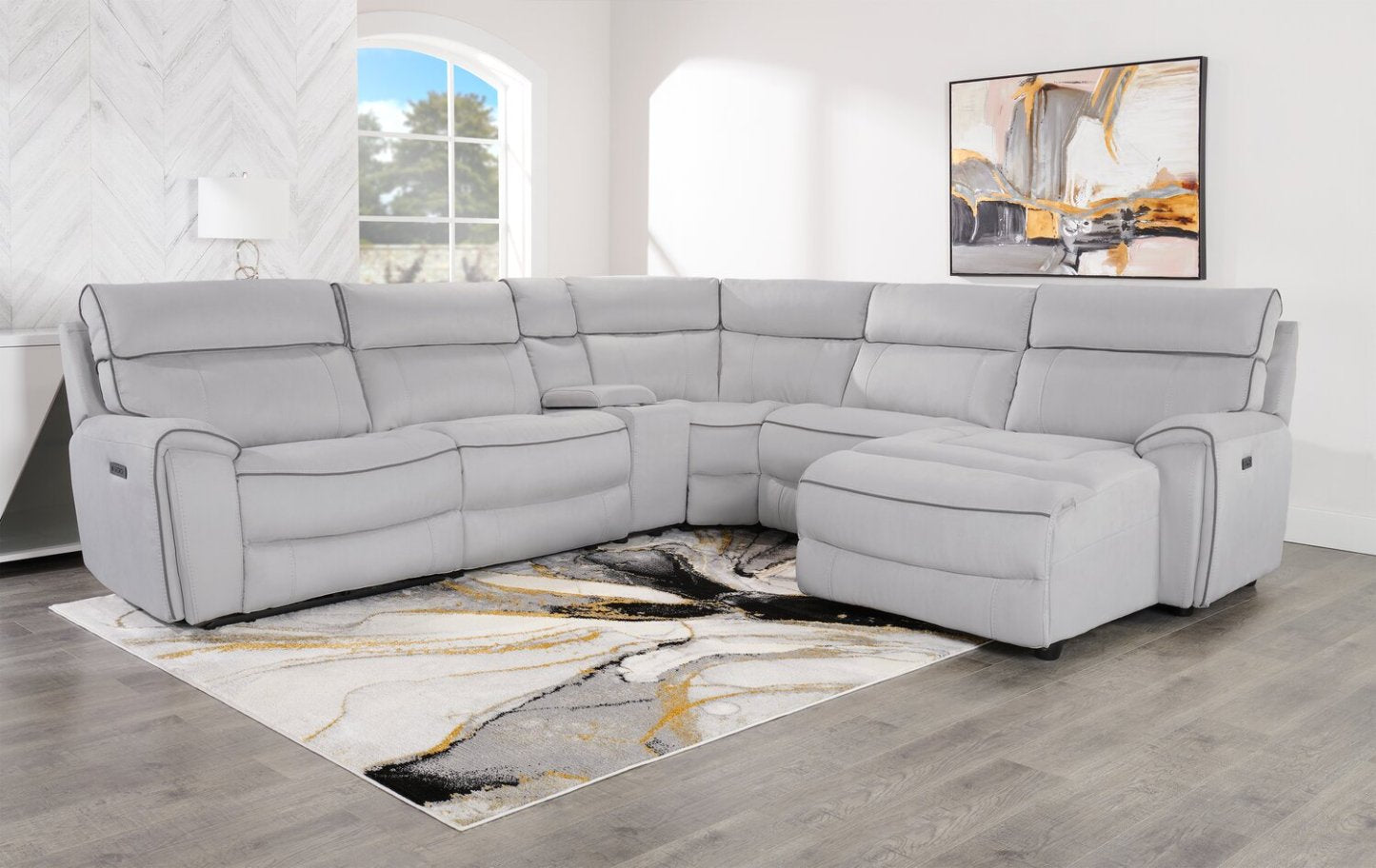 Canapé sectionnel de droite à inclinaison électrique Newport de Cindy Crawford Home 6 pièces en suédine - gris