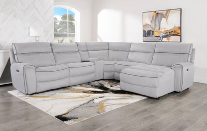 Canapé sectionnel de droite à inclinaison électrique Newport de Cindy Crawford Home 6 pièces en suédine - gris