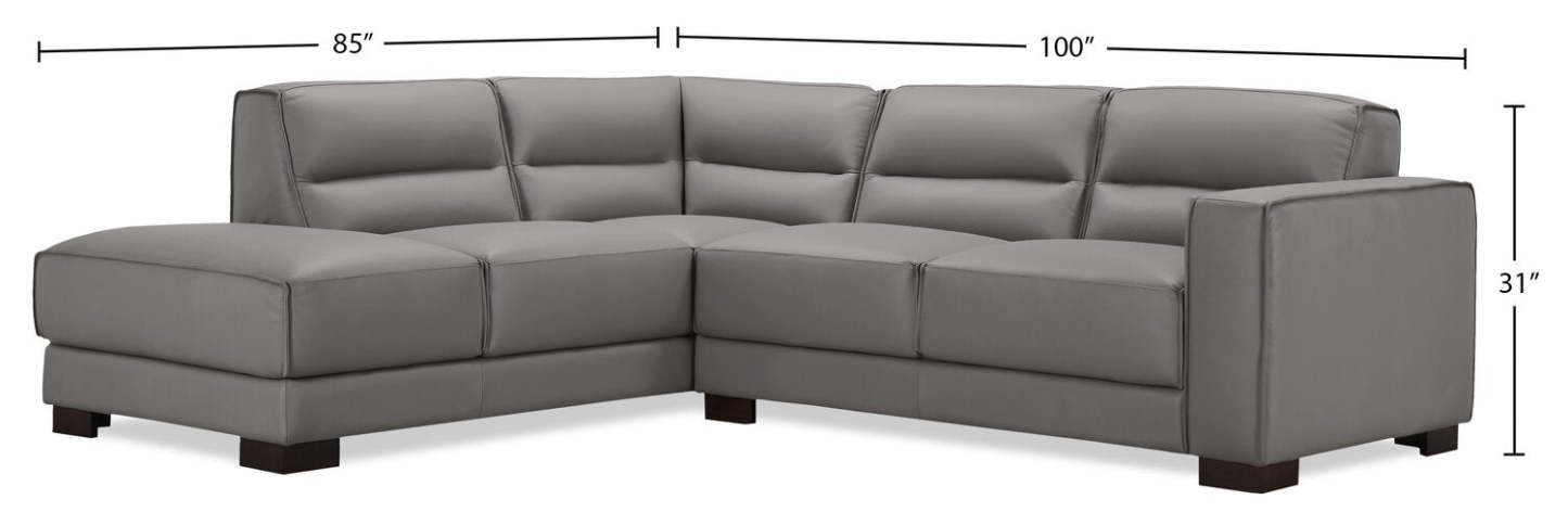 Sofa sectionnel de gauche Citadel 2 pièces en cuir véritable de qualité supérieure avec pattes en bois - gris