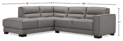 Sofa sectionnel de gauche Citadel 2 pièces en cuir véritable de qualité supérieure avec pattes en bois - gris