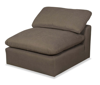 Sofa sectionnel modulaire Eclipse 4 pièces en tissu d’apparence lin avec pouf et coussins réversibles en duvet et plumes - gris ardoise