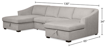 Envy 3-Piece Chenille Fabric Sleeper Sectional with Two Storage Chaises - Fog Grey | Canapé-lit sectionnel Envy 3 pièces en tissu de chenille avec 2 chaises longues de rangement - gris brouillard
