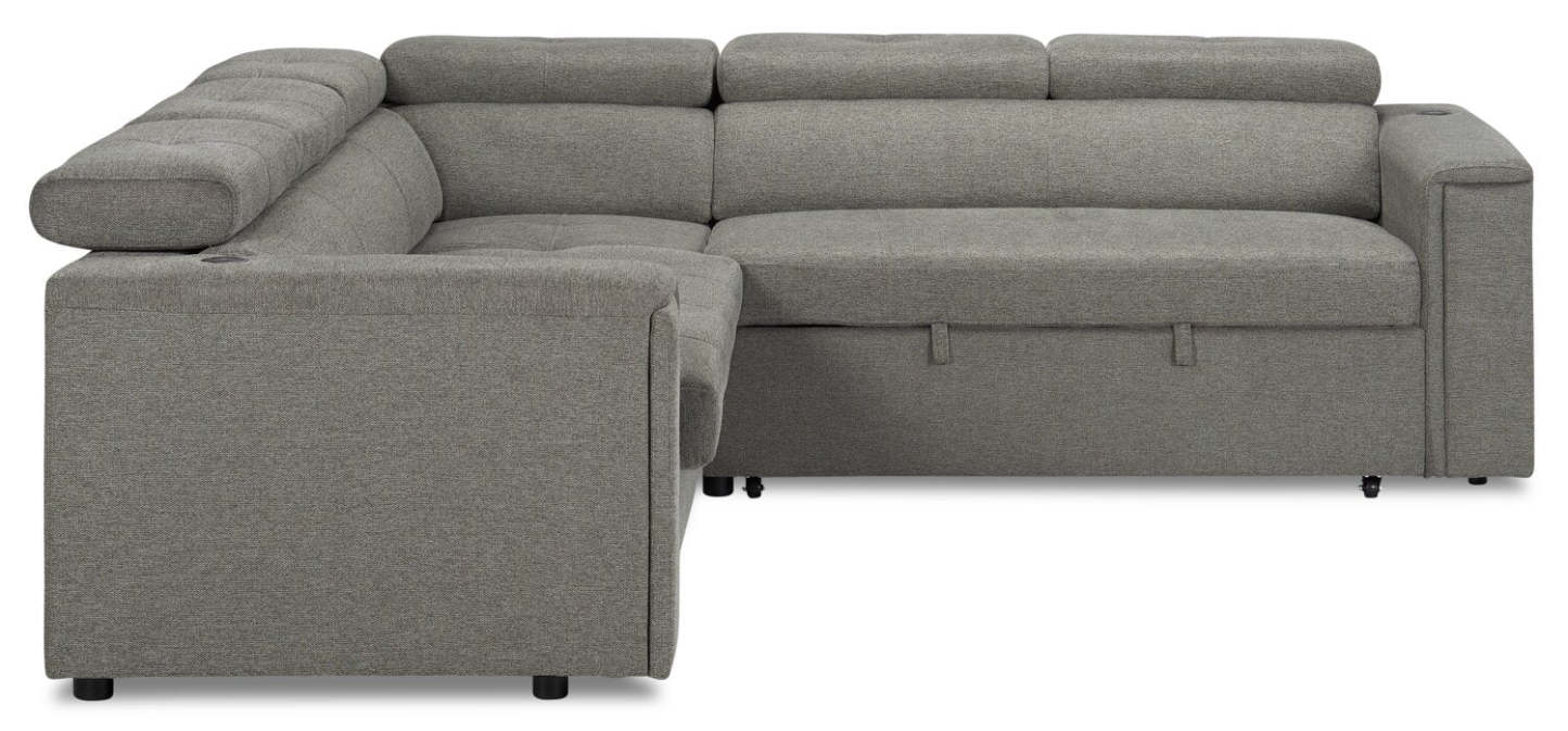 Savvy 2-Piece Right-Facing Linen-Look Fabric Sleeper Sectional with Adjustable Headrests - Grey | Sofa-lit sectionnel de droite Savvy 2 pièces en tissu d’apparence lin avec appuie-têtes réglables - gris