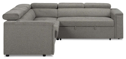 Savvy 2-Piece Right-Facing Linen-Look Fabric Sleeper Sectional with Adjustable Headrests - Grey | Sofa-lit sectionnel de droite Savvy 2 pièces en tissu d’apparence lin avec appuie-têtes réglables - gris